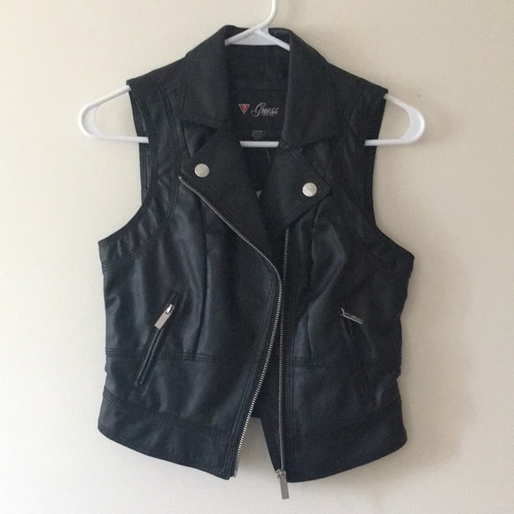 Guess Jackets & Blazers - Guess Black Faux-Leather Vest